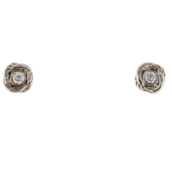 DAVID YURMAN DIAMOND STERLING SILVER & 14K WHITE GOLD INFINITY STUD EARRINGS